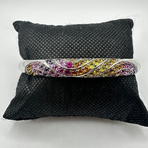 NWOT Unbelievable lab created sapphires in sterling silver cuff bracelet! - Picture 13 of 15